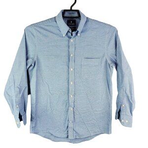 Mens Blue Houndstooth Stafford Fitted Shirt Long Sleeve Button Down 15.5 32/33